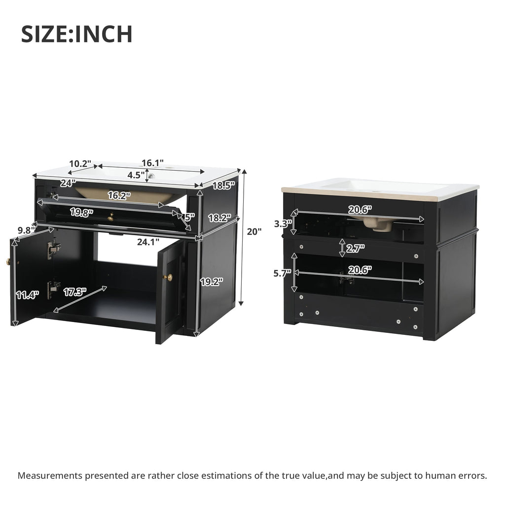 24" Wall Mounted Modern Bathroom Vanity with Soft-Close Hinges