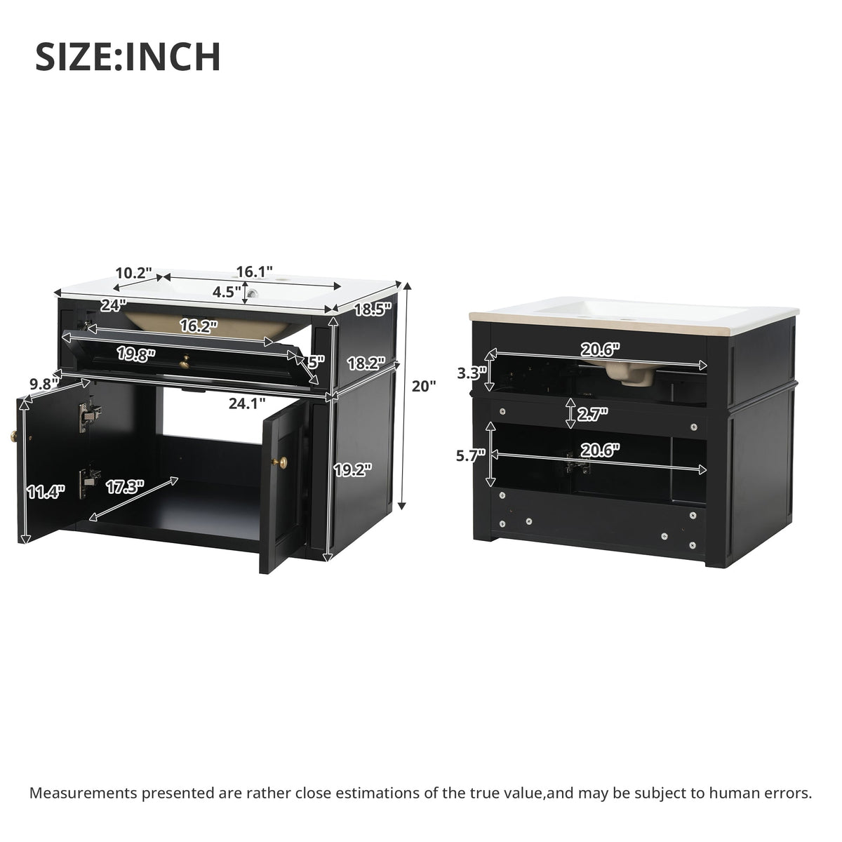24" Wall Mounted Modern Bathroom Vanity with Soft-Close Hinges