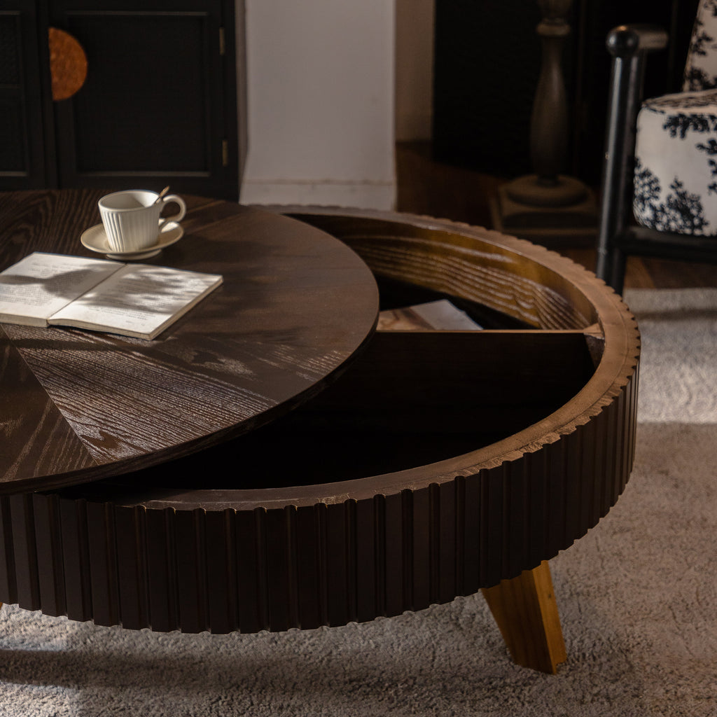 39.37" Retro Round Coffee Table with Storage Space