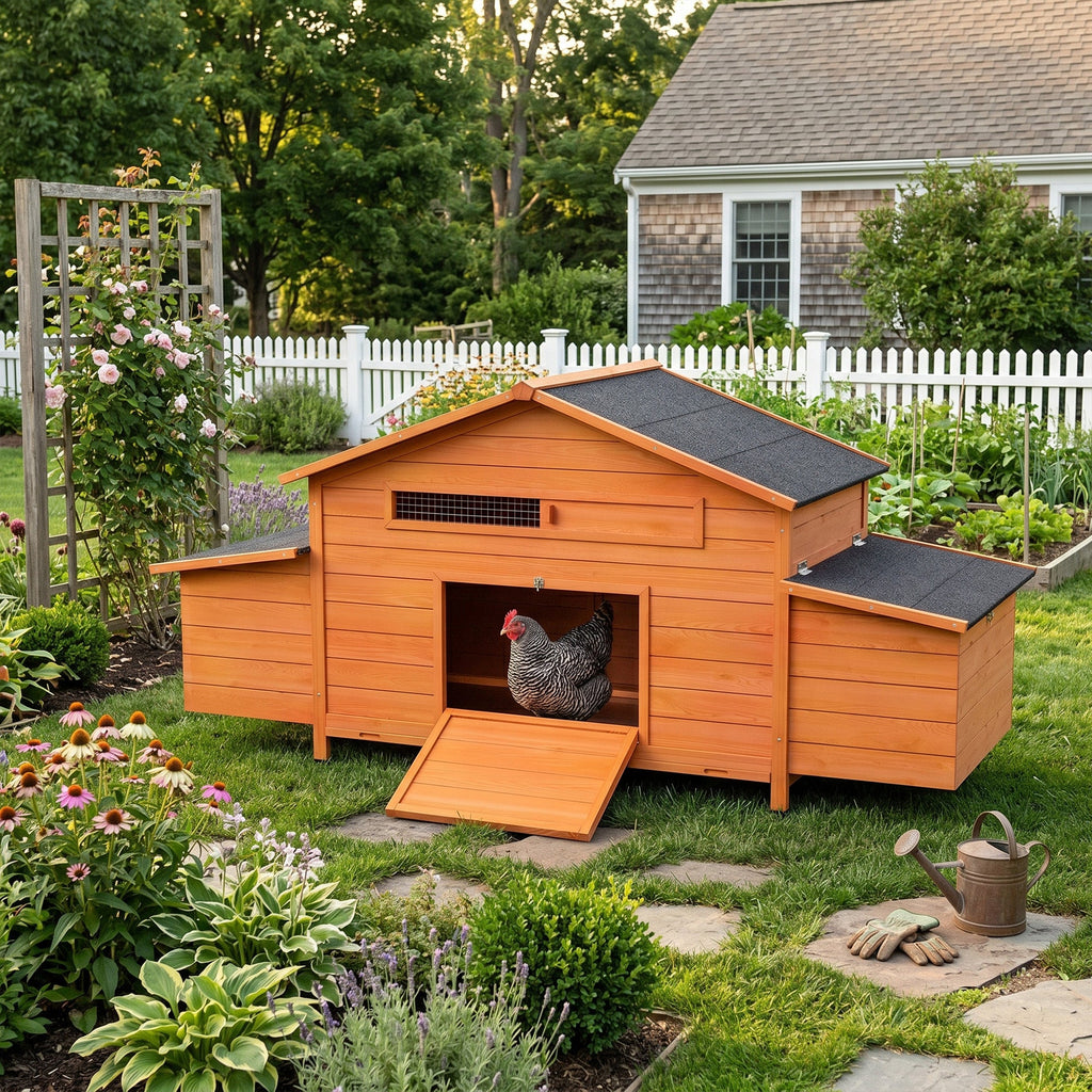 Large Wooden Chicken Coop with 2 Nesting Boxes