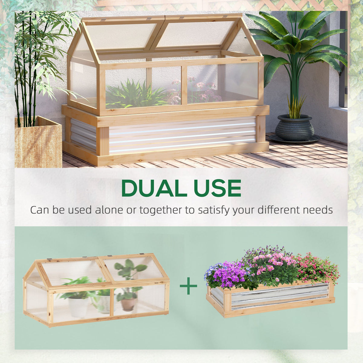 Outsunny Raised Garden Bed with Polycarbonate Greenhouse