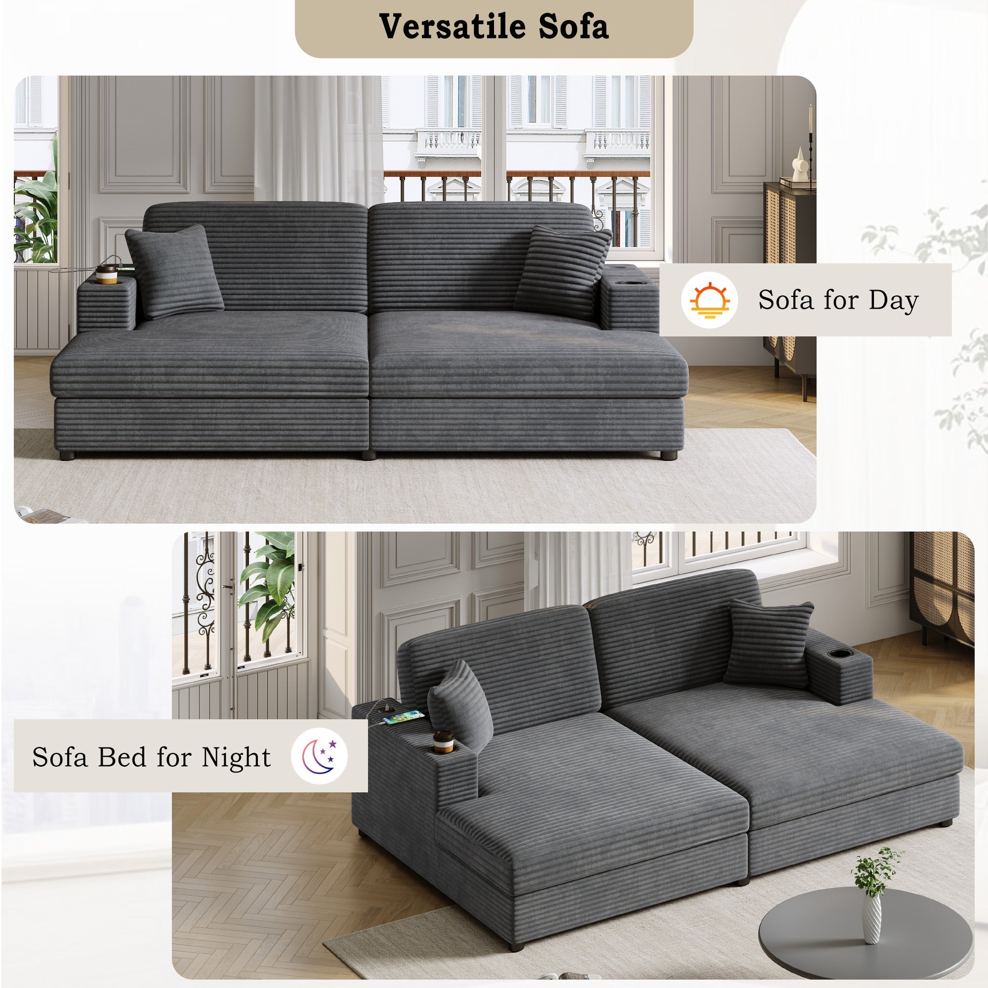 86.5" Oversized Loveseat Chaise Lounge Sectional Sofa Bed