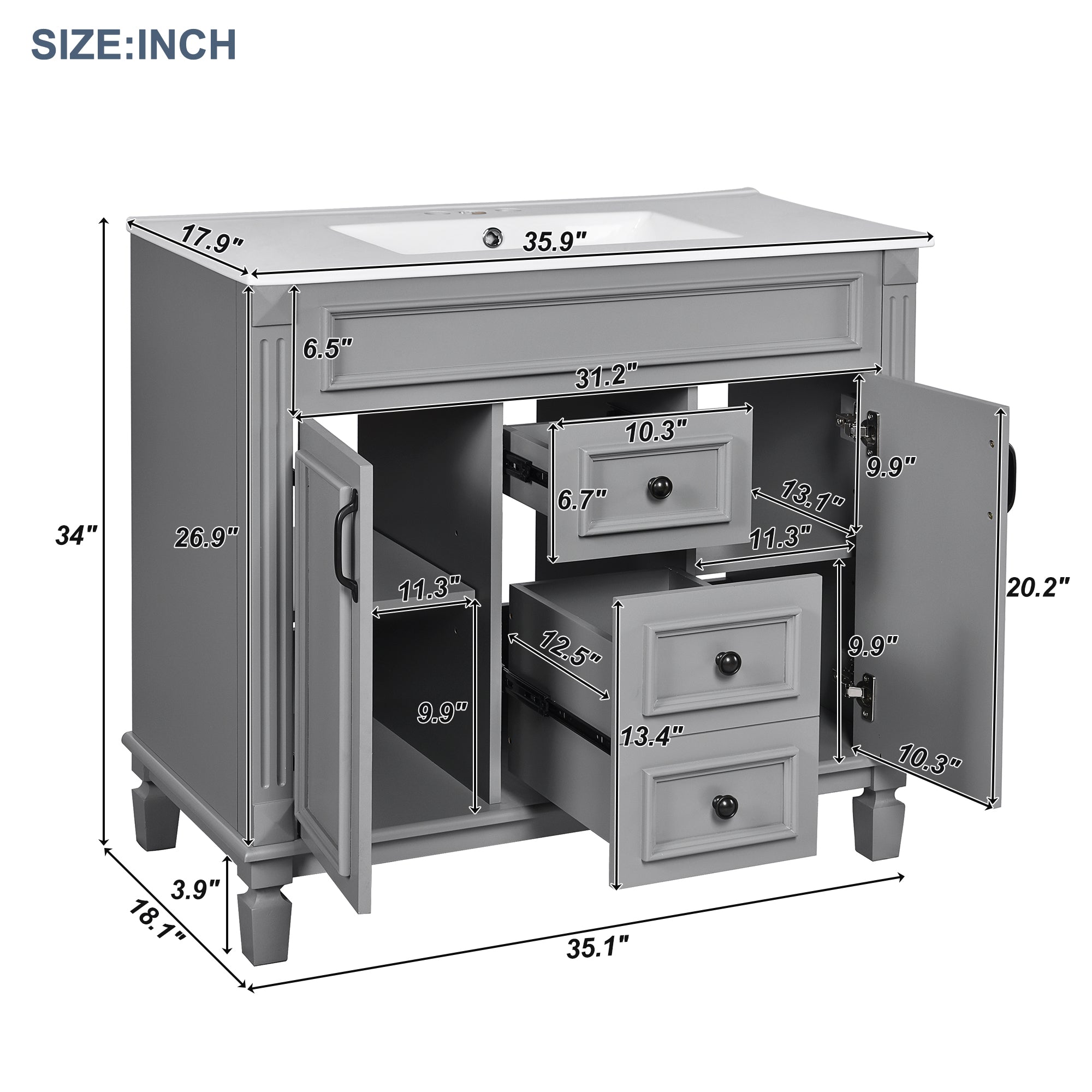 36" Bathroom Vanity with Top Sink
