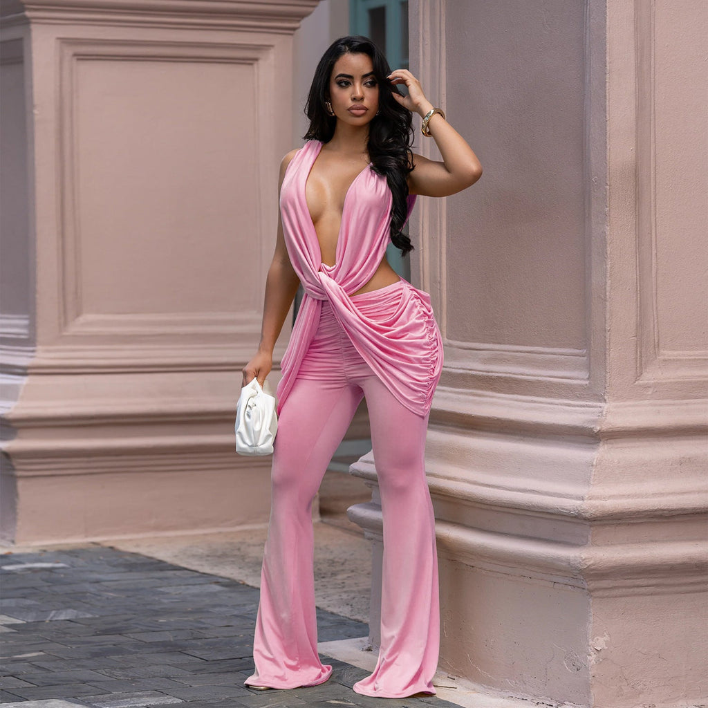 C7722 Cross-Border Aliexpress Amazon European And American Fashion Women's Clothing Sexy Backless Solid Color Bodycon Jumpsuit