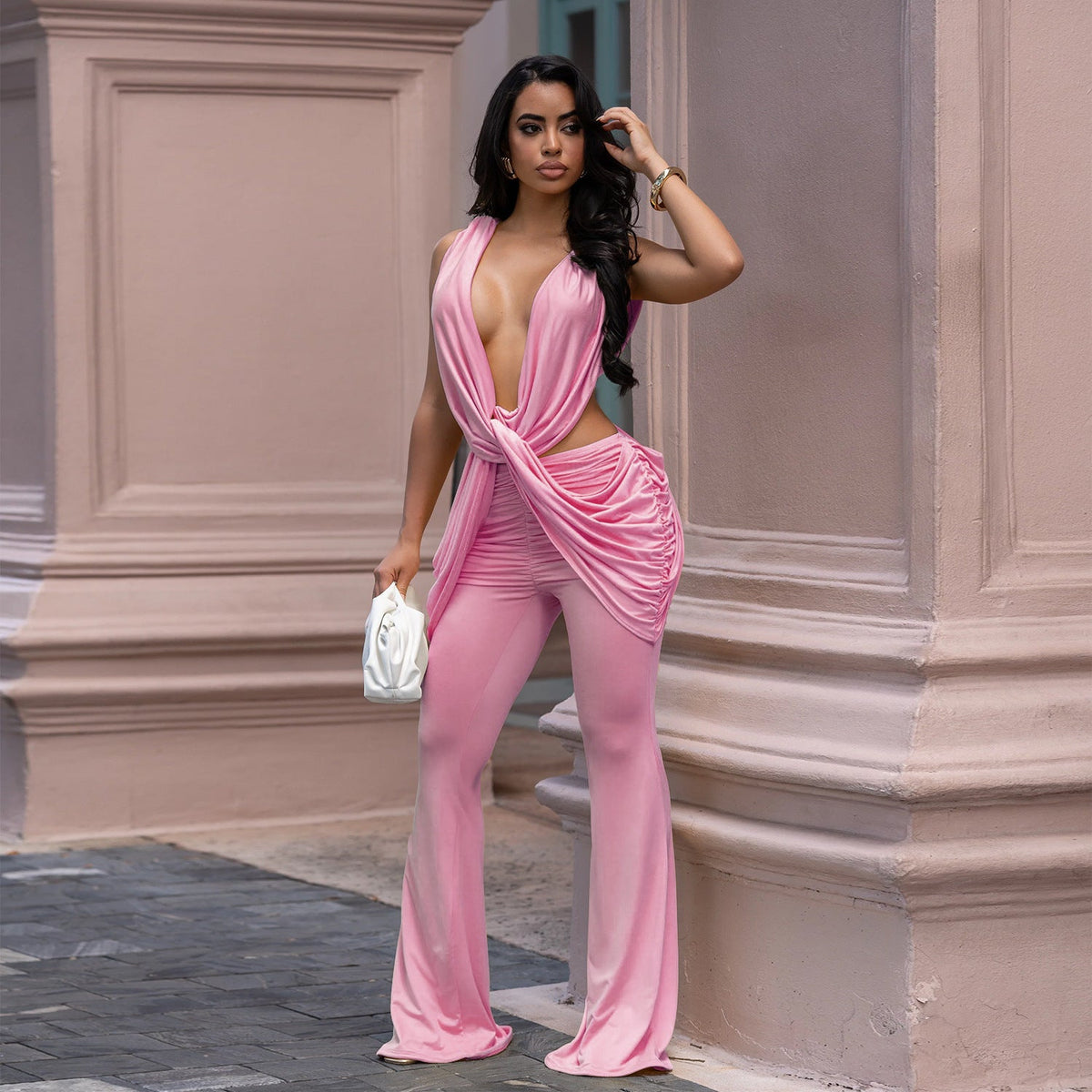 C7722 Cross-Border Aliexpress Amazon European And American Fashion Women's Clothing Sexy Backless Solid Color Bodycon Jumpsuit