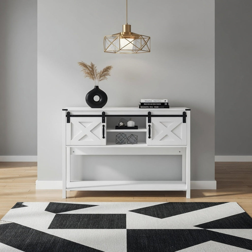 46" Modern Farmhouse Entryway Table with Storage & Sliding Barn Door