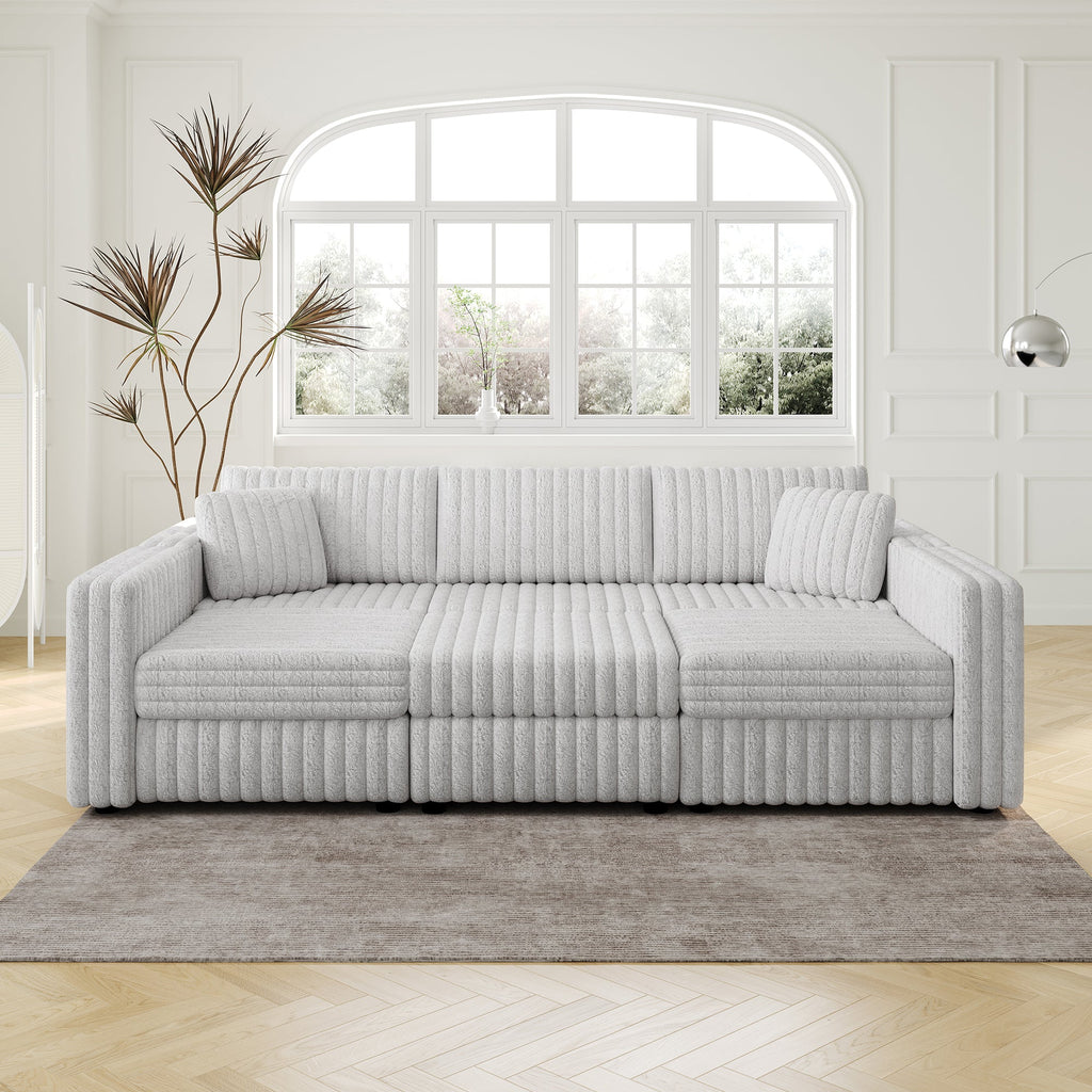 106.3" Soft U-Shaped 6-Person Sofa with Ottoman - Light Gray