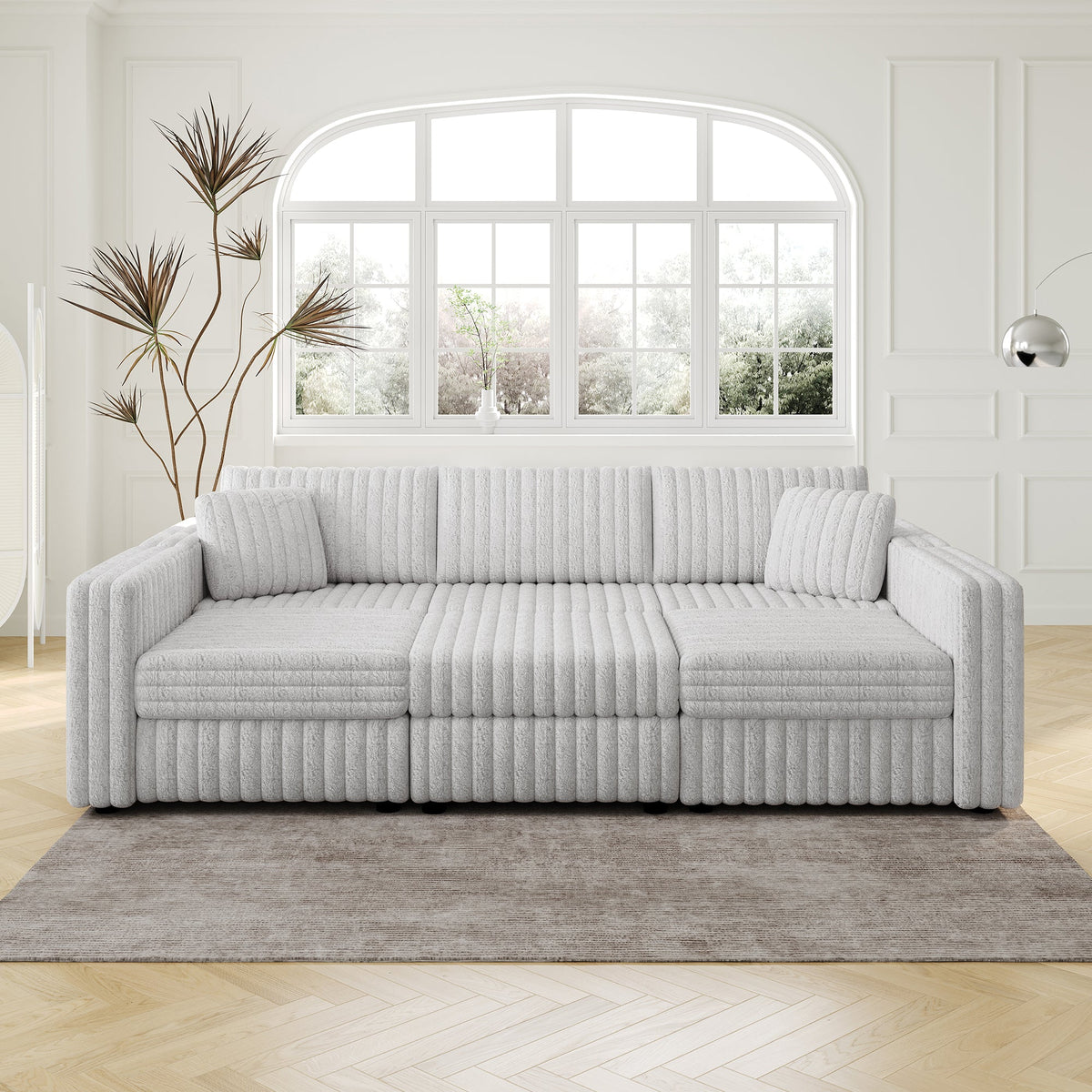 106.3" Soft U-Shaped 6-Person Sofa with Ottoman - Light Gray