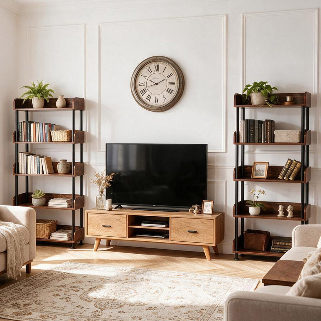5-Tier Industrial Bookshelf - Open Rustic
