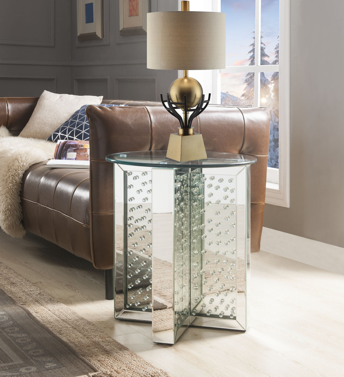 Nysa Mirrored & Faux Crystals End Table (Assembled)
