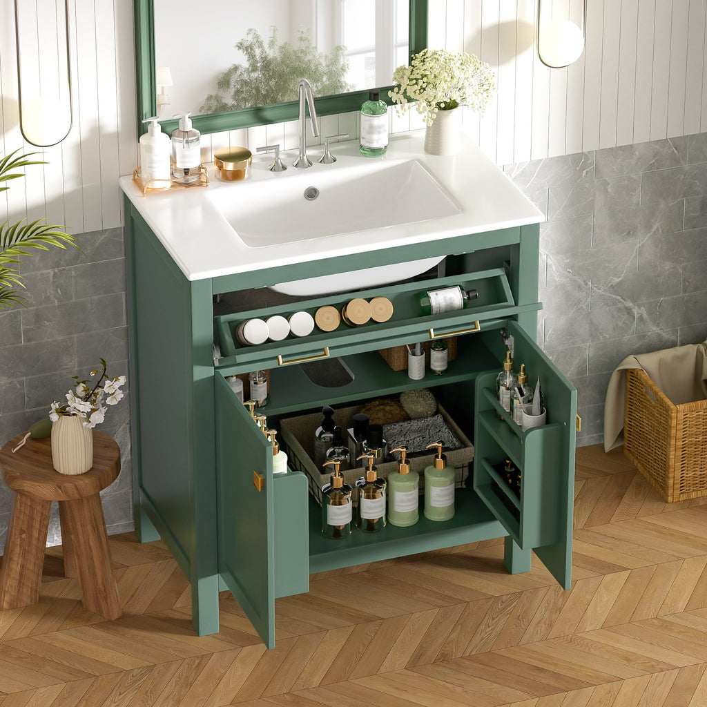 30-Inch Bathroom Vanity with Ceramic Sink - Modern