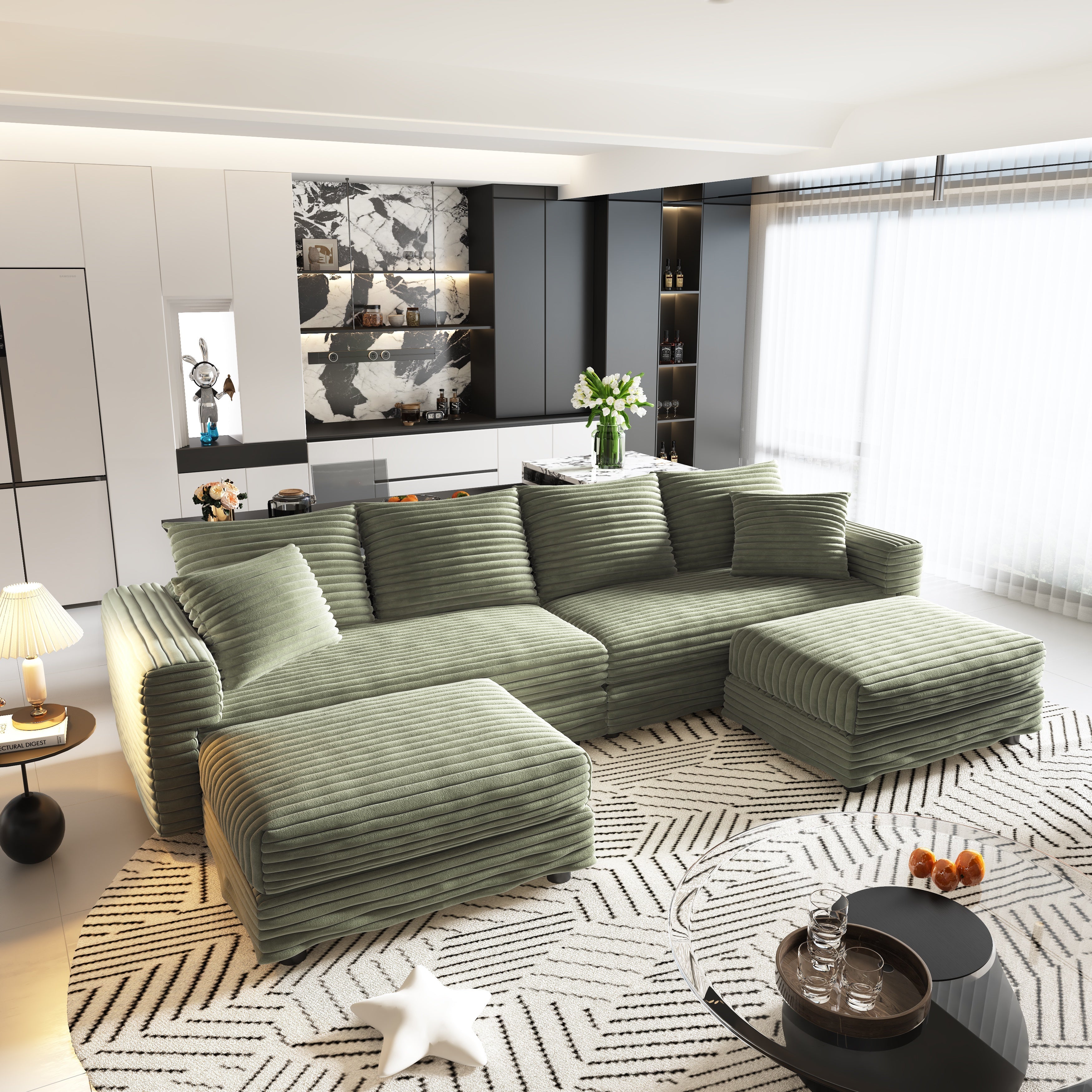 Plush Corduroy 4-Seat Sofa