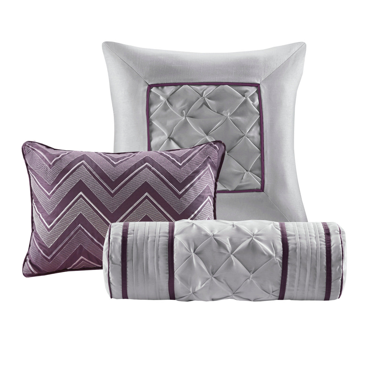 7 Piece Tufted Comforter Set - Plum - King
