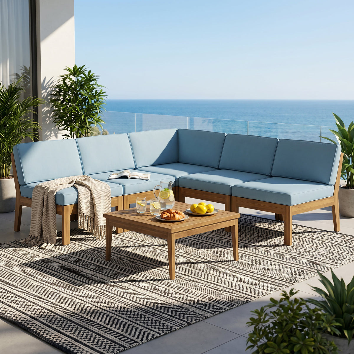 Grenada 5 Seater Acacia Wood Sectional Sofa Set