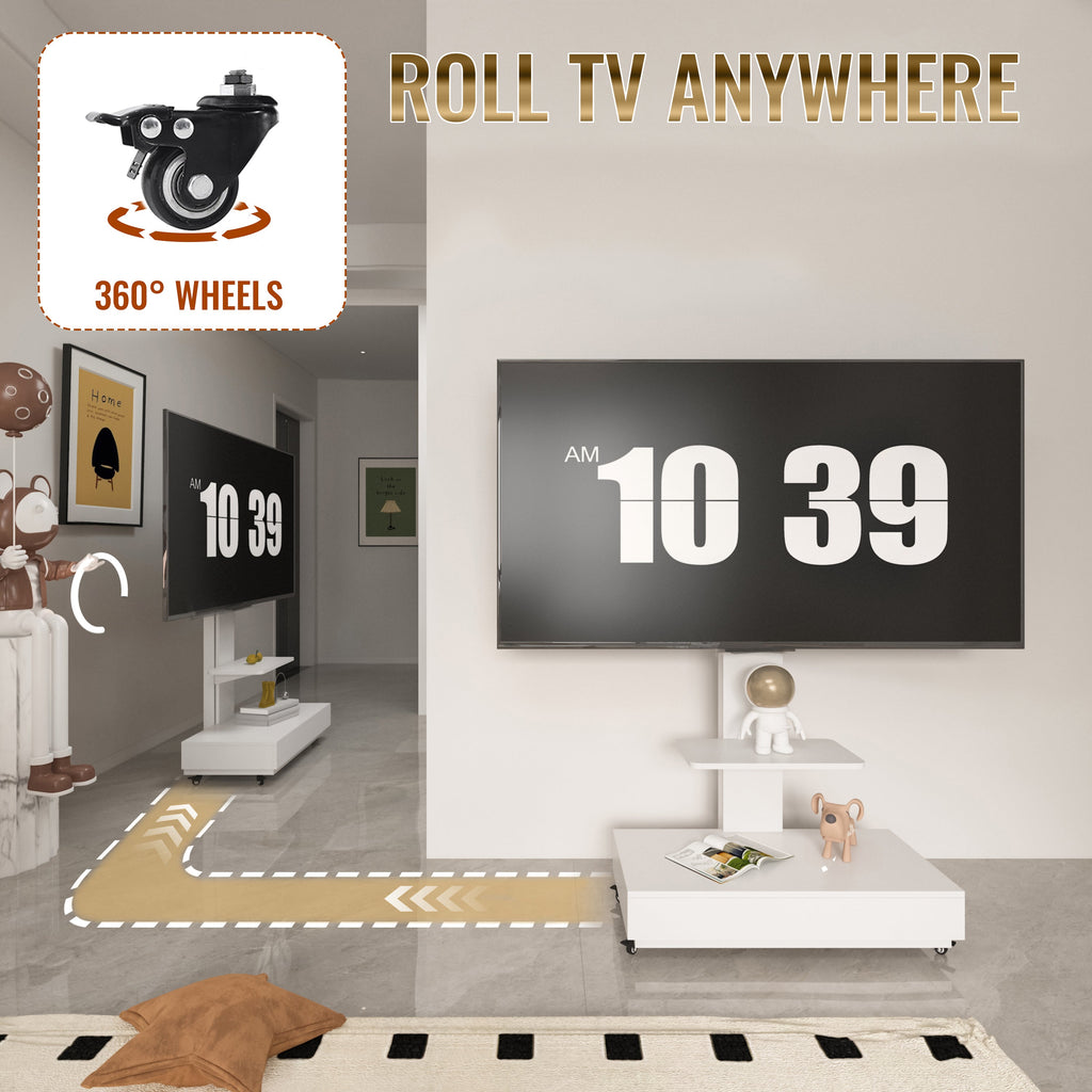Adjustable Mobile TV Stand with Push-Pull Drawer