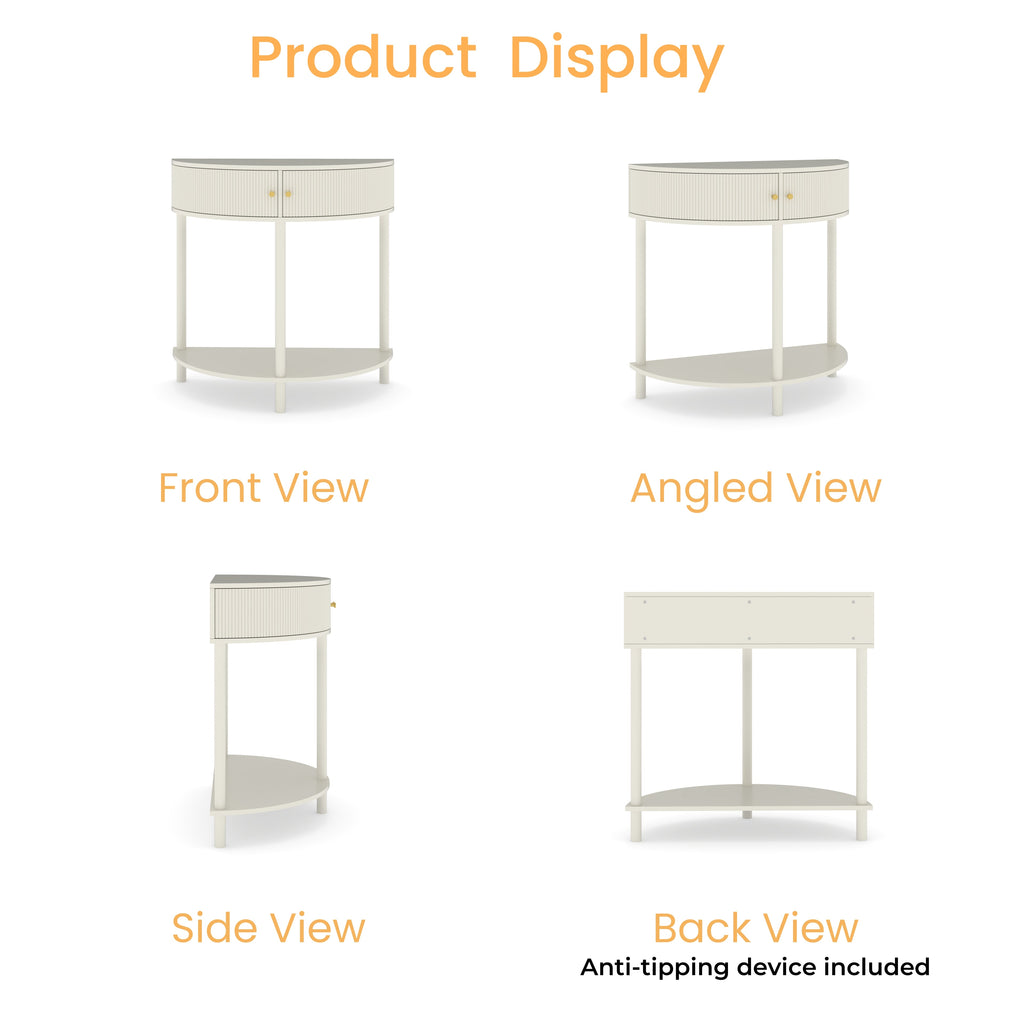 Artisan-Crafted Wave-Pattern Demi-Lune Console Table