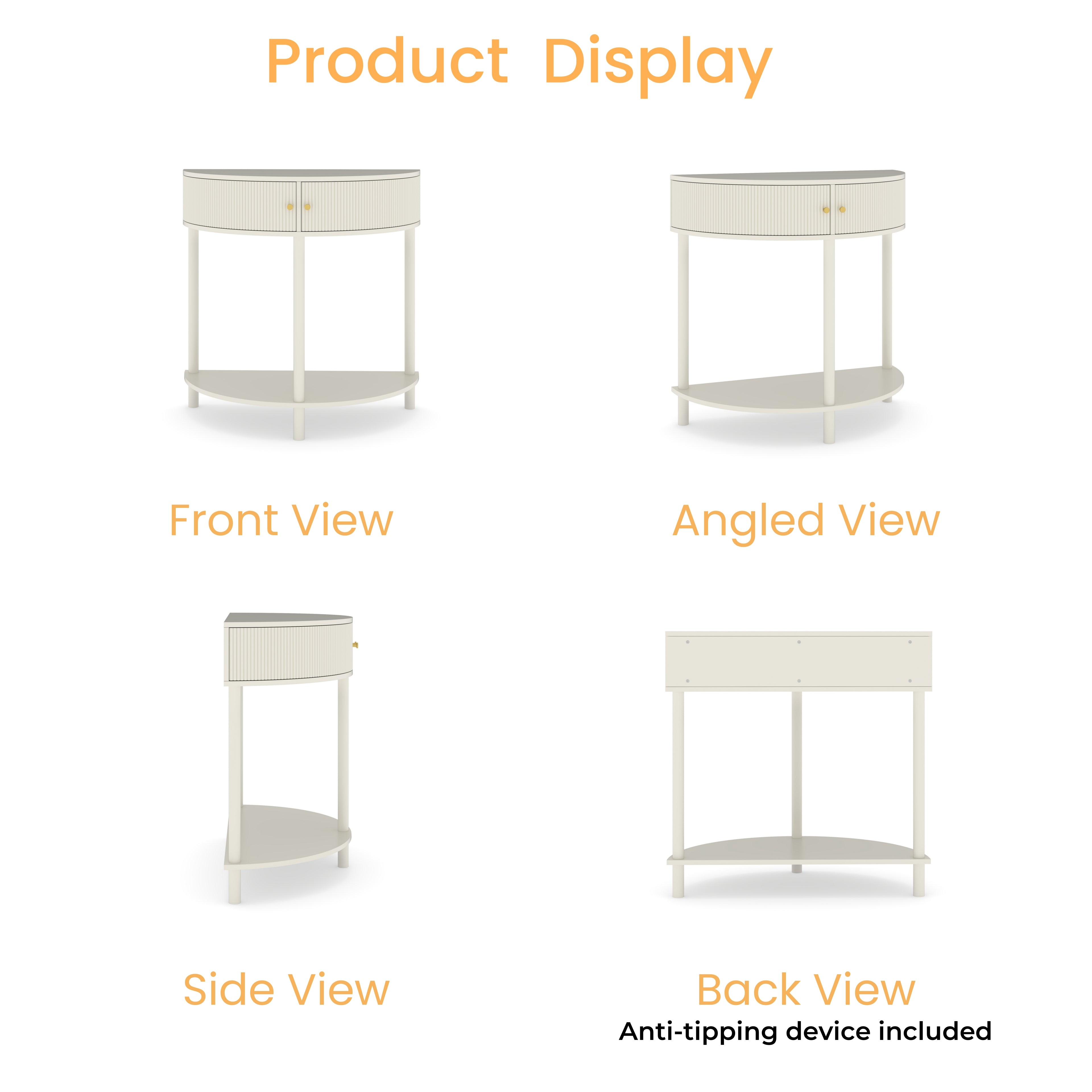 Artisan-Crafted Wave-Pattern Demi-Lune Console Table