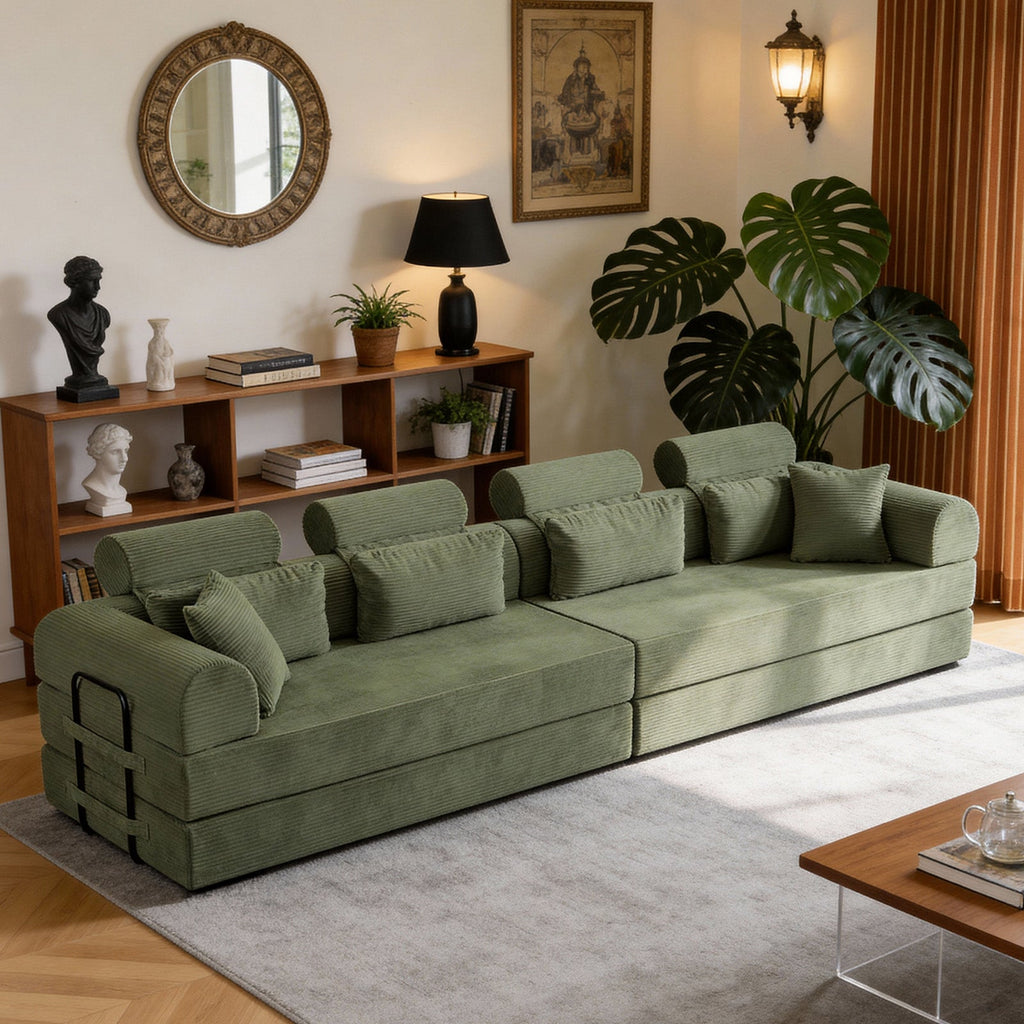 L Shape Modular Sectional Sofa, Grayish Green