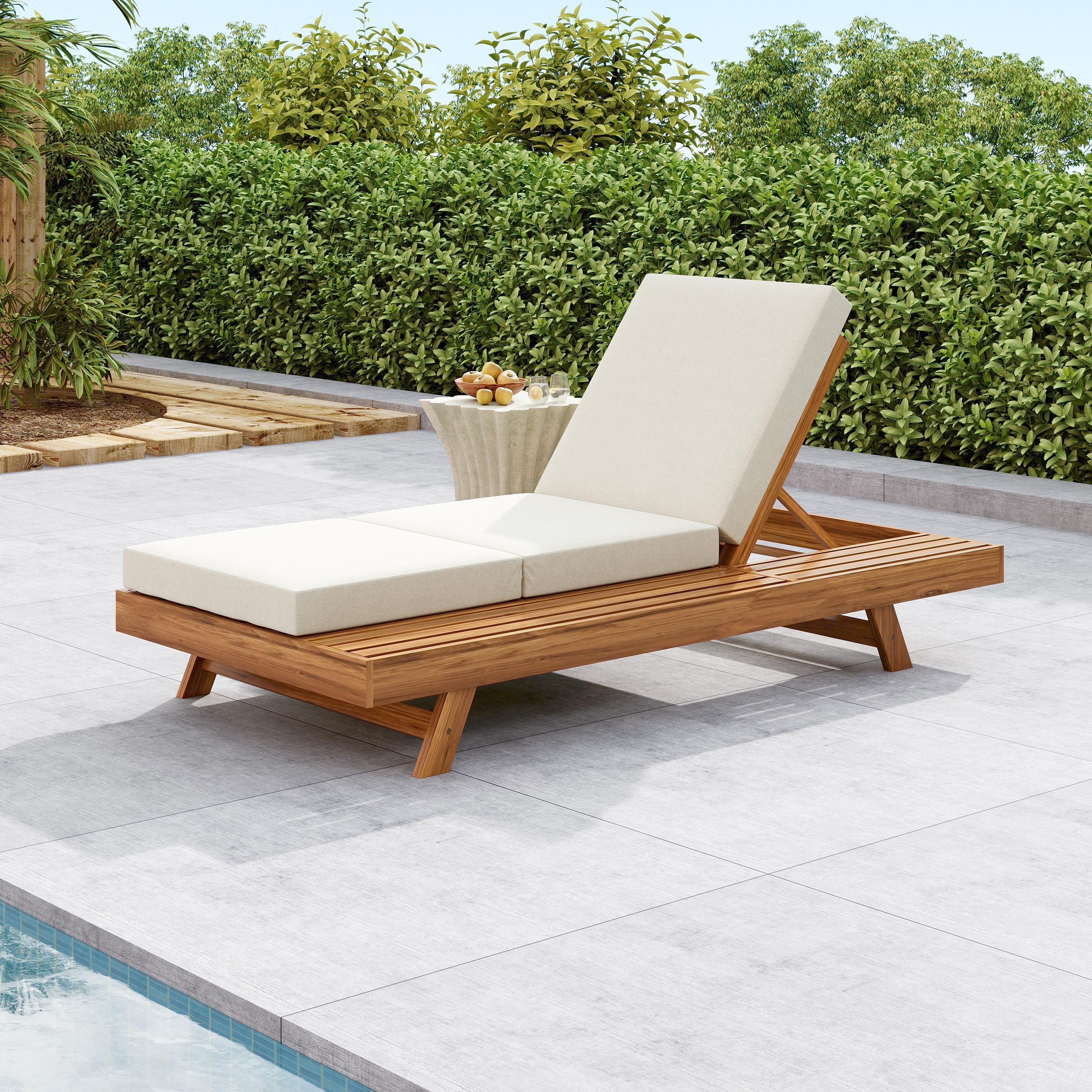 Lounge Chaise Set - Acacia Solid Wood with Lounge Cushion