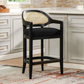 Americana Mid-Century Modern Cane Back Bar Stool in Jet