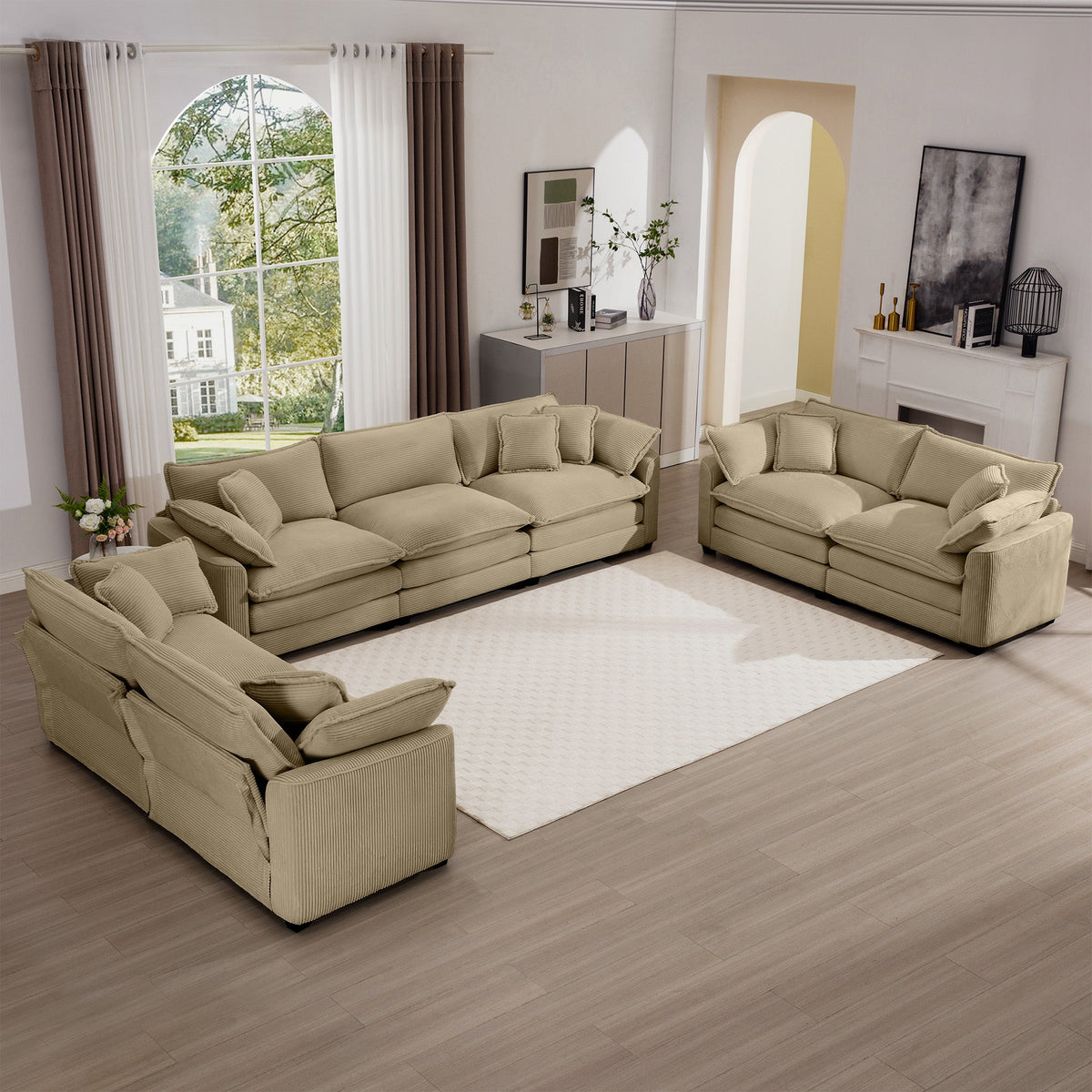 Modern Fabric Living Room Sofa 2-Piece Set