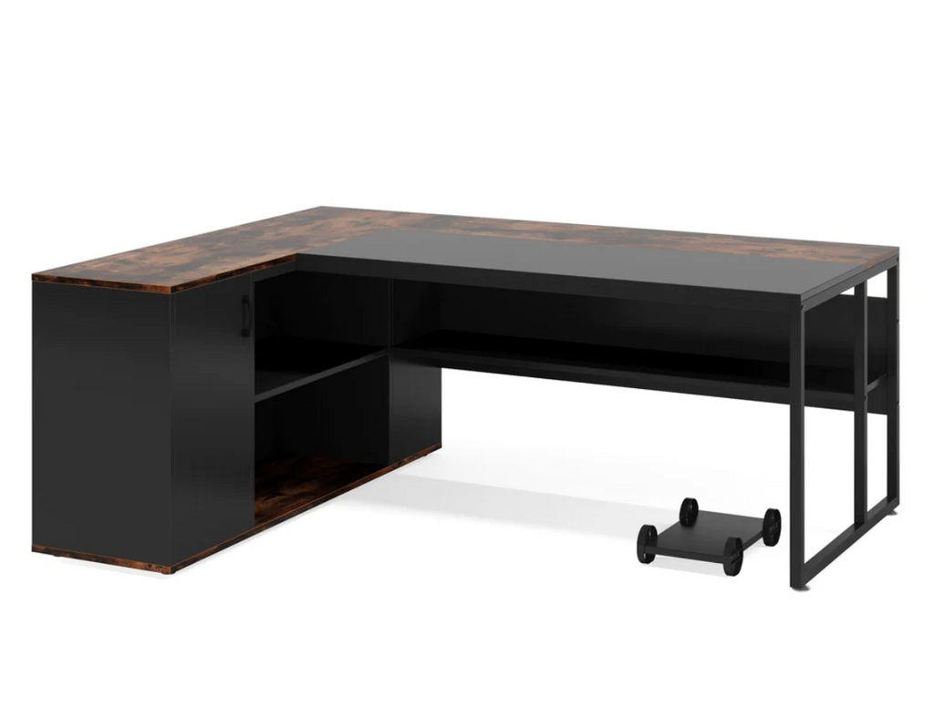 71" L-Shaped Executive Desk with Storage Cabinet & Shelves