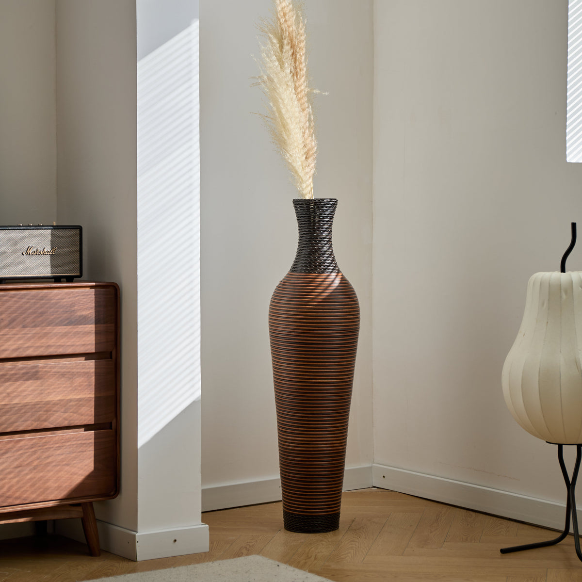 Hand-Woven PVC Rattan Floor Vase, 39 Inch Tall