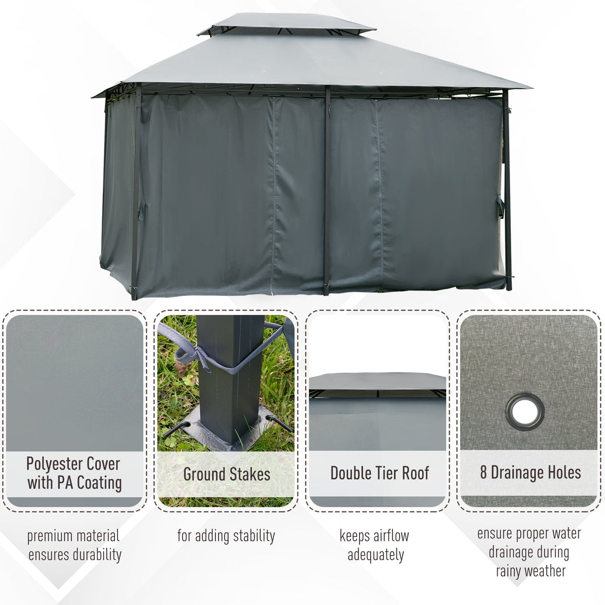Outsunny 10' x 13' Patio Gazebo, Outdoor Canopy Shelter