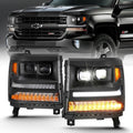 ANZO 16-18 Chevrolet Silverado 1500 LED Projector Headlights w/Plank Style Switchback Black w/ Amber 111420