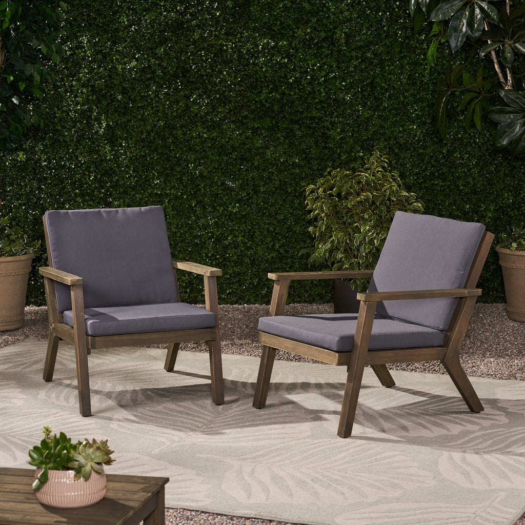 Outdoor Acacia Wood Club Chairs with Cushions (Set of 2)
