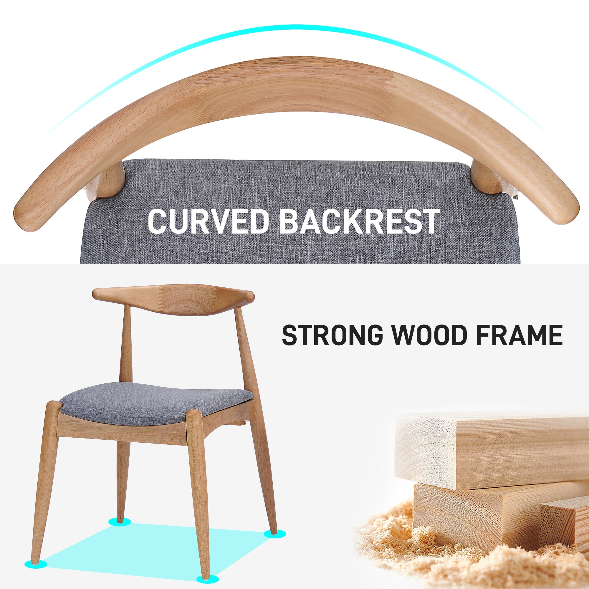 Set of 2 Rubberwood Dining Chairs with Ergonomic Backrest