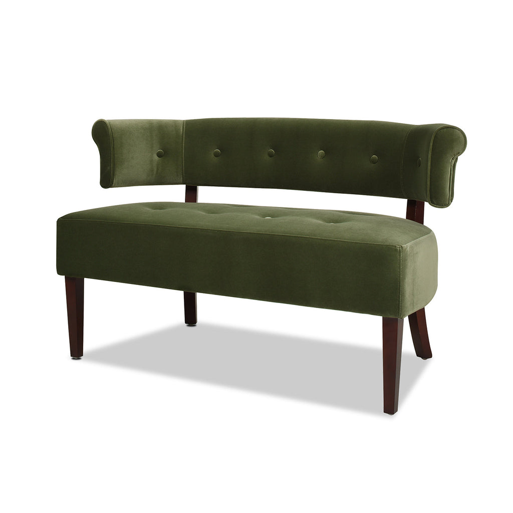 Jared Roll Arm Tufted Bench Settee, Olive