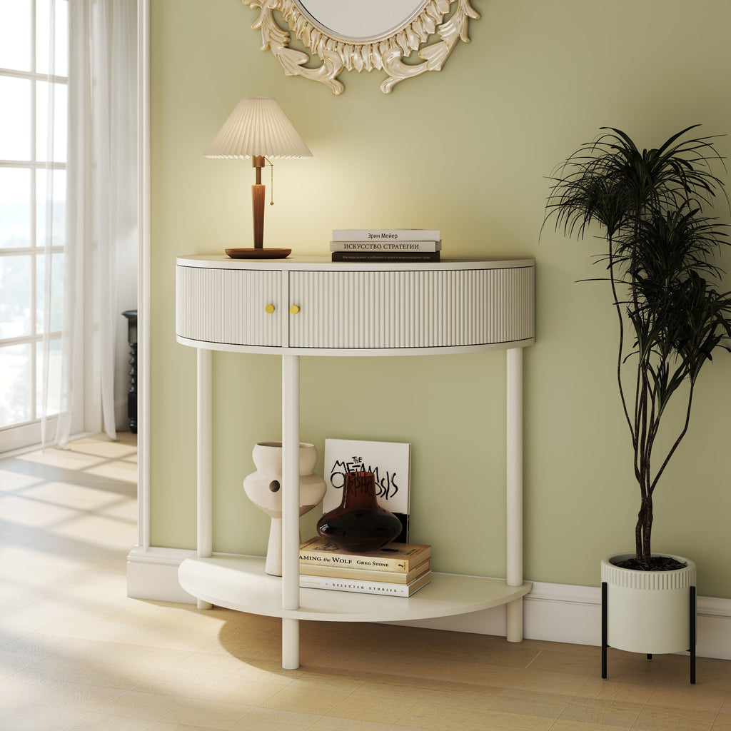 Artisan-Crafted Wave-Pattern Demi-Lune Console Table