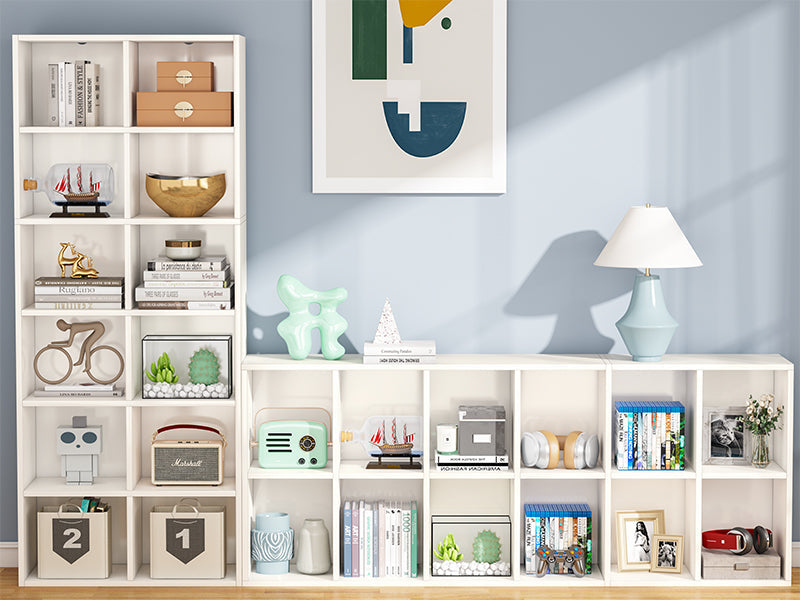71.65" White Narrow 12-Cube Modern Bookcase