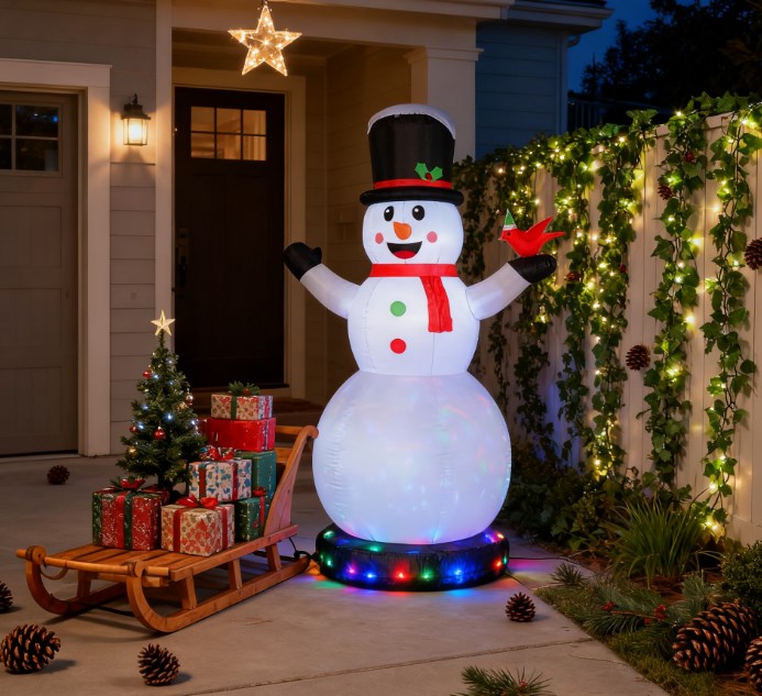 Giant Inflatable Snowman With Rotating Colorful LED Light