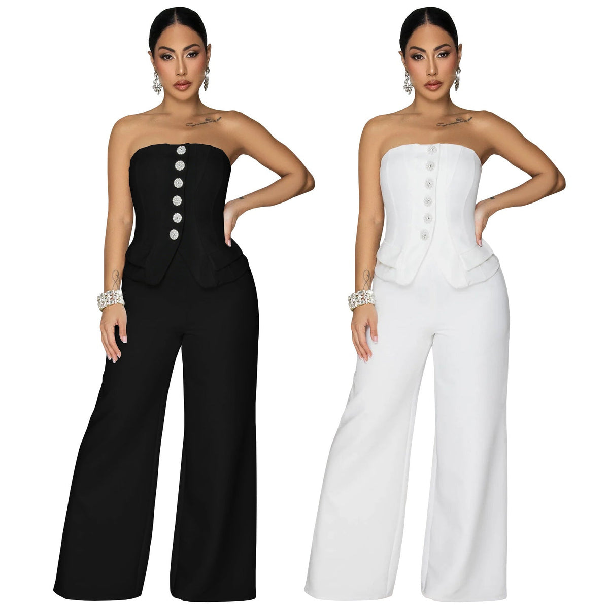C7628 Cross-Border Aliexpress Amazon European And American Fashion Women's Sexy Tube Top Backless Casual Wide-Leg Jumpsuit