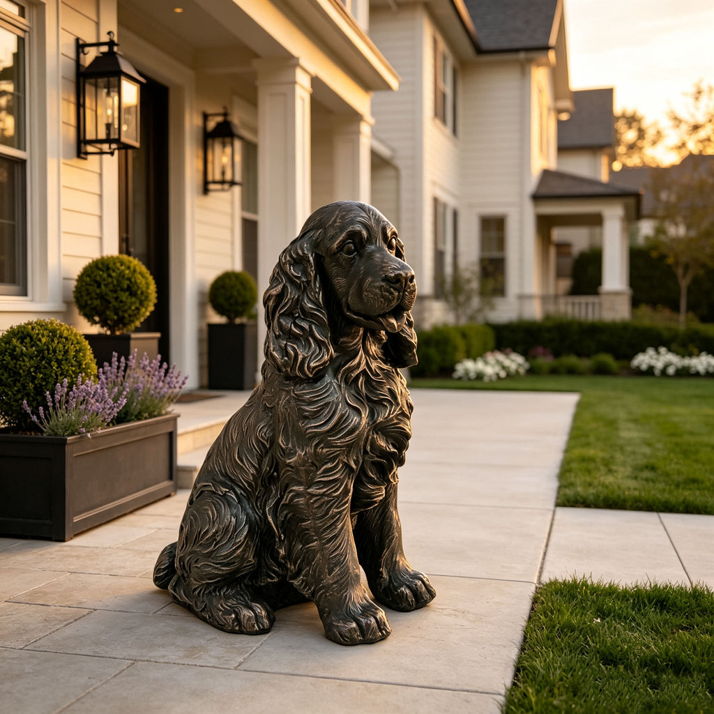 18" Bronze Finish Realistic Sitting Cocker Spaniel Dog Statue