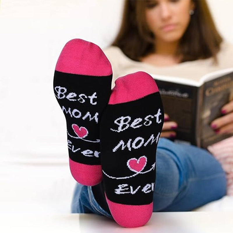 Mothers Day Gift Holiday Socks Letter Print Socks For Women