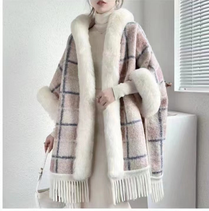 New Winter Hooded Cloak Shawl Fleece-lined And Extra-thick Latest Style