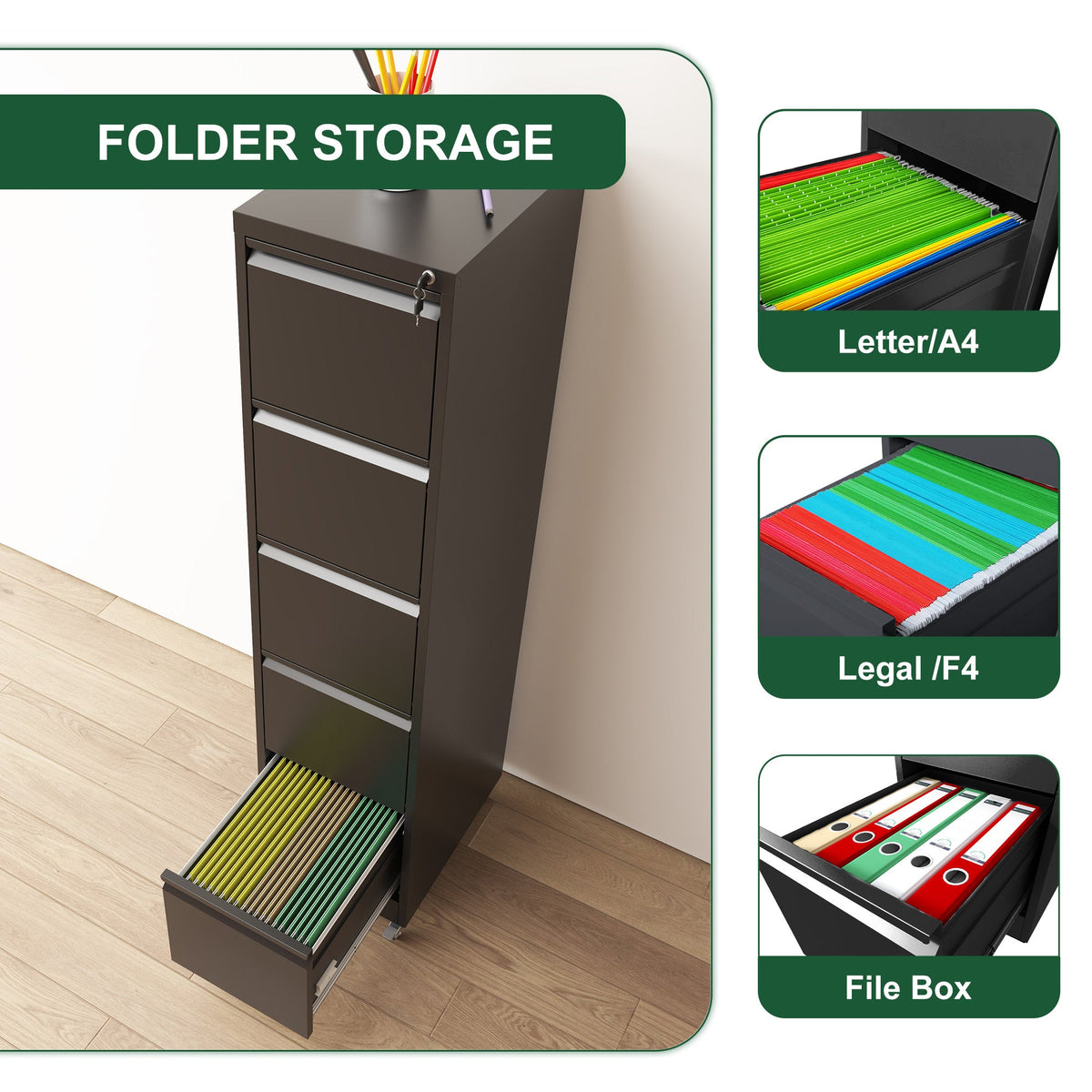 5 Drawer Metal Vertical File Cabinet with Lock on Wheels
