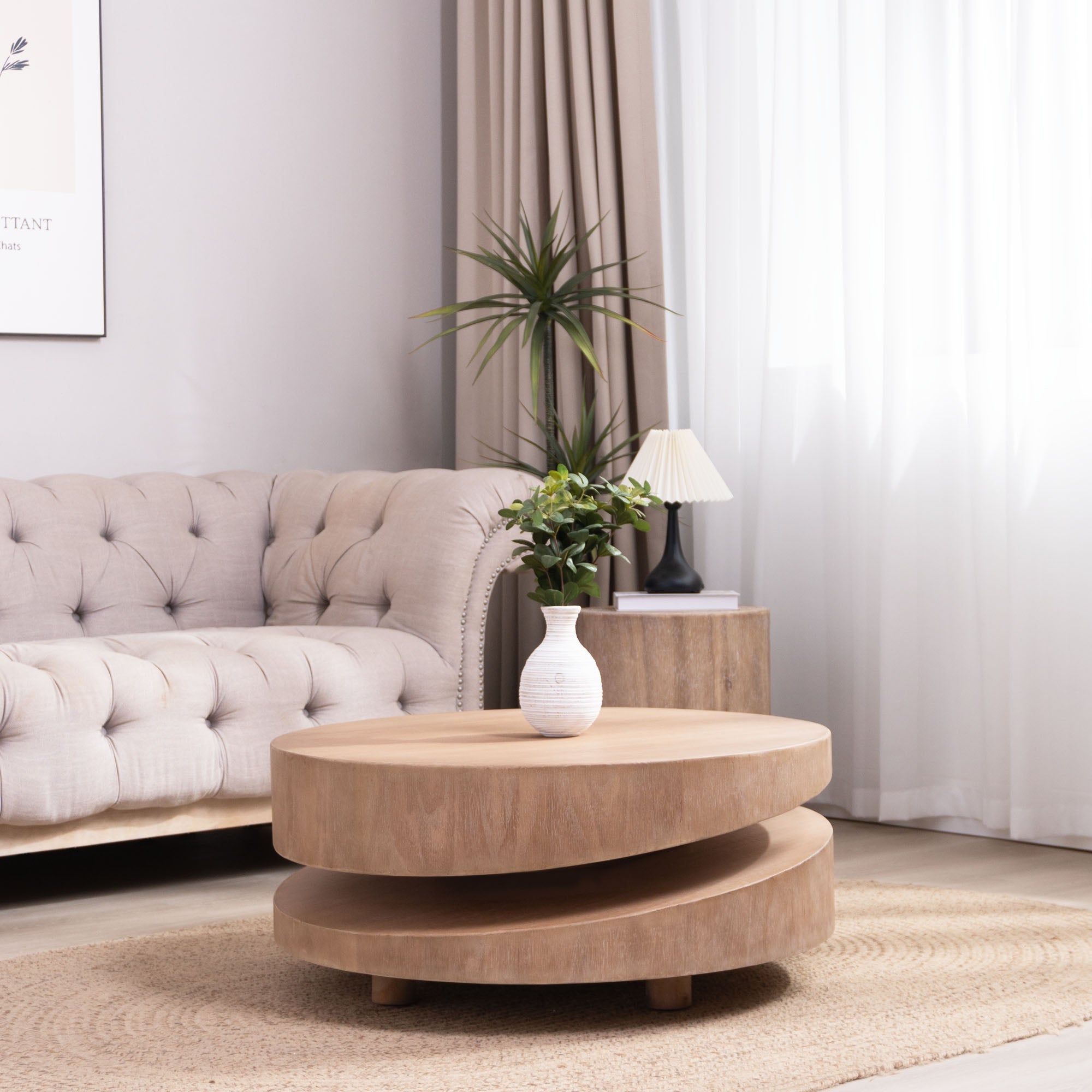 Modern Round Wood Coffee Table – 31.3"