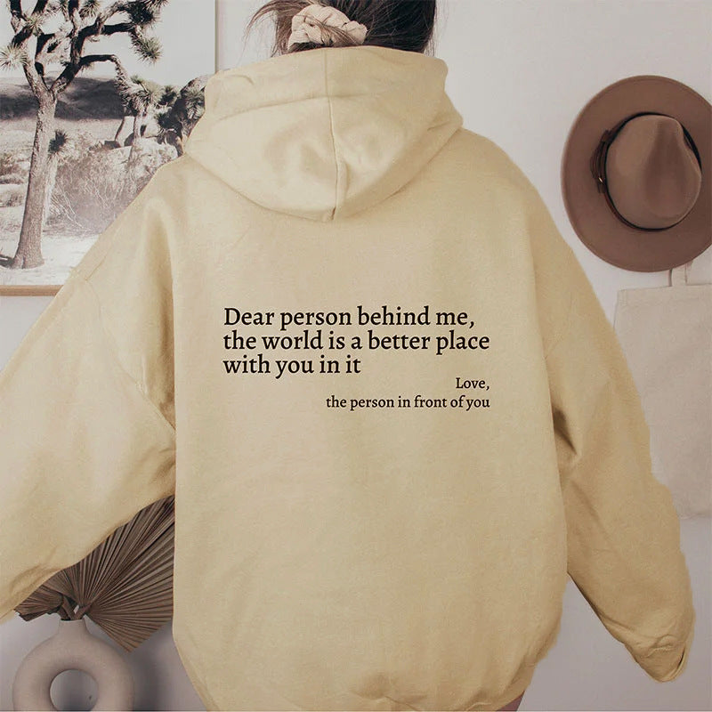 Womens Letter-Print Pocket Drawstring Hoodie With Fleece Lining