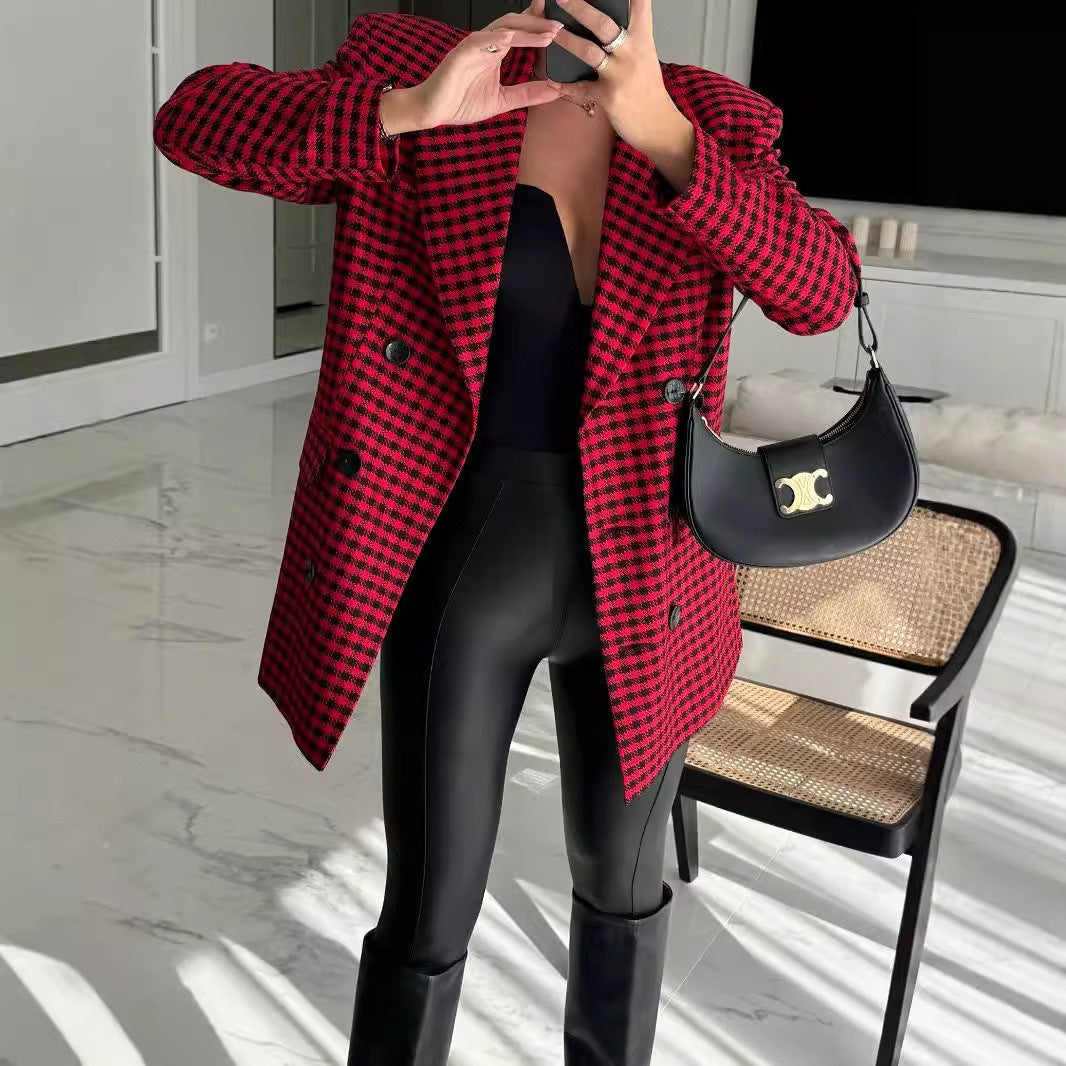 AutumnWinter Houndstooth Elegant Slim-Fit Blazer