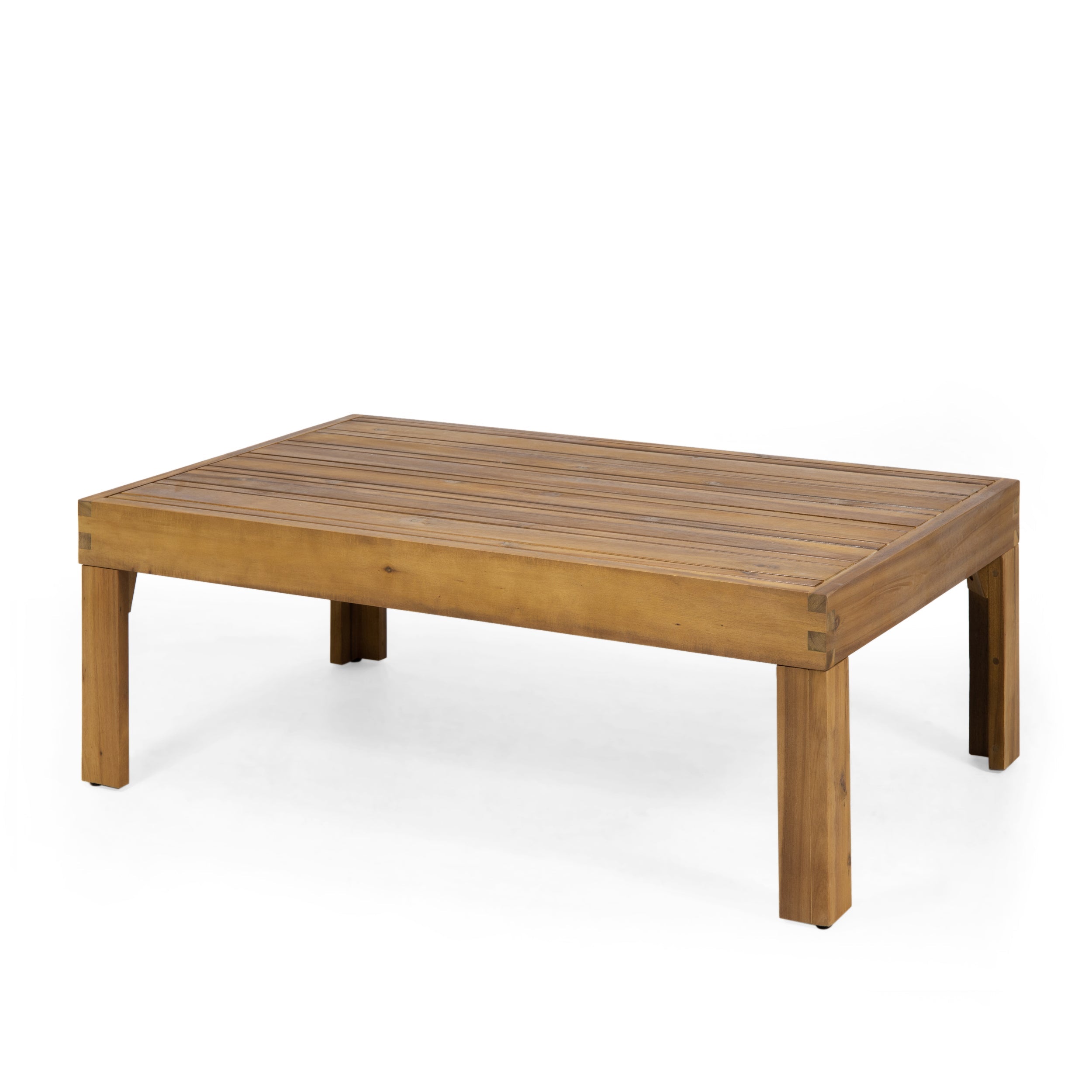 Outdoor Acacia Wood and Wicker Loveseat and Coffee Table Set with Cushions