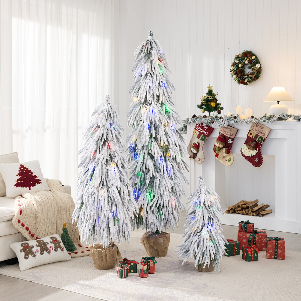 Pre-Lit Flocked Christmas Tree Set of 3