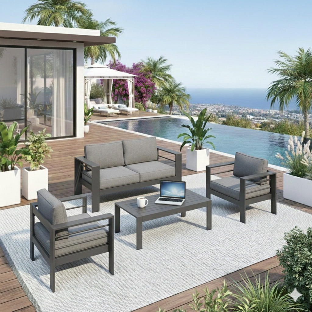 4-Piece Modern Aluminum Patio Conversation Set