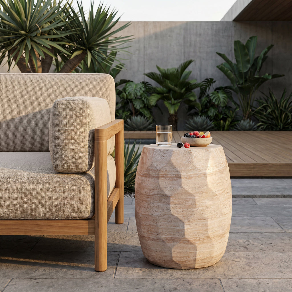 Outdoor/Indoor Lightweight Concrete Side Table - Travertine Finish