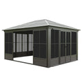 12x14FT Outdoor Sunroom, Galvanized Steel Hardtop Gazebo
