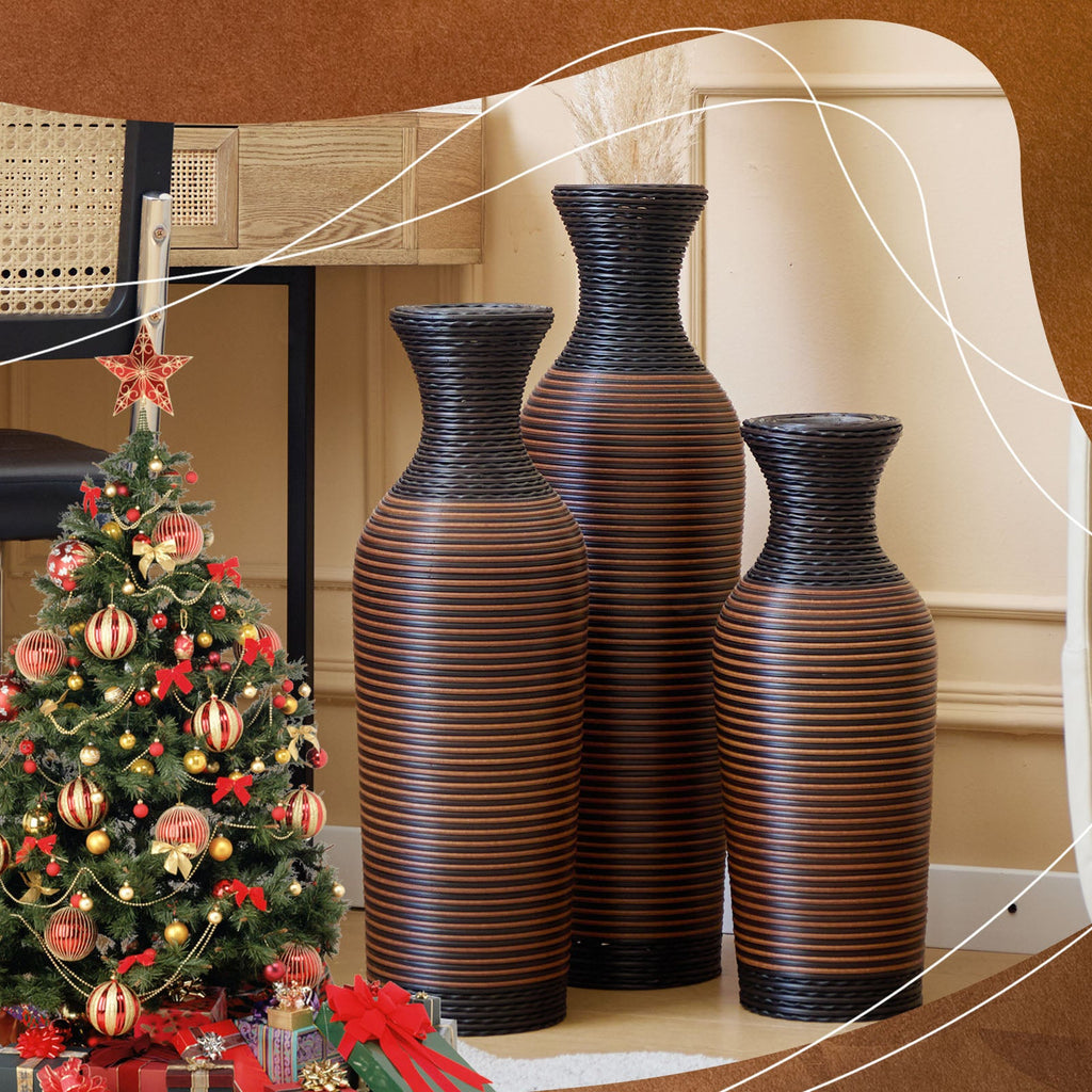 Hand-Woven PVC Rattan Vases, Set of 3