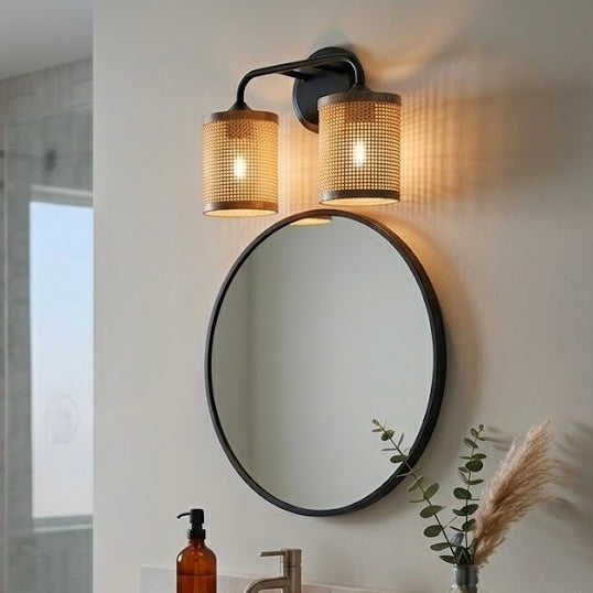 Quell Double Light Vanity With Natural Rattan Shade